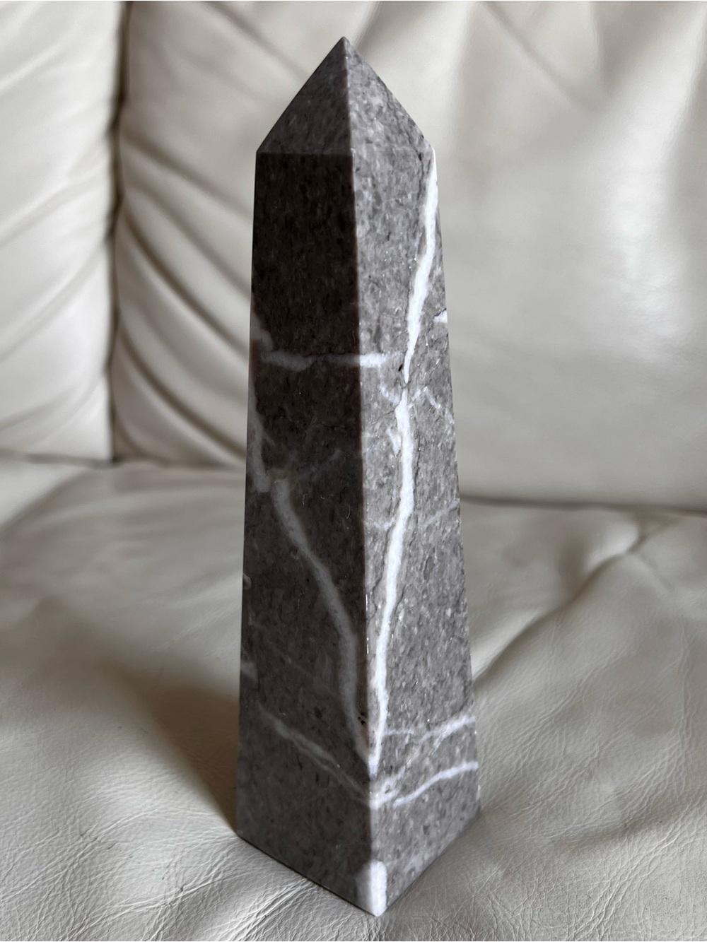 Gray Marble Obelisk Home Sculpture 8” Made in Pakistan